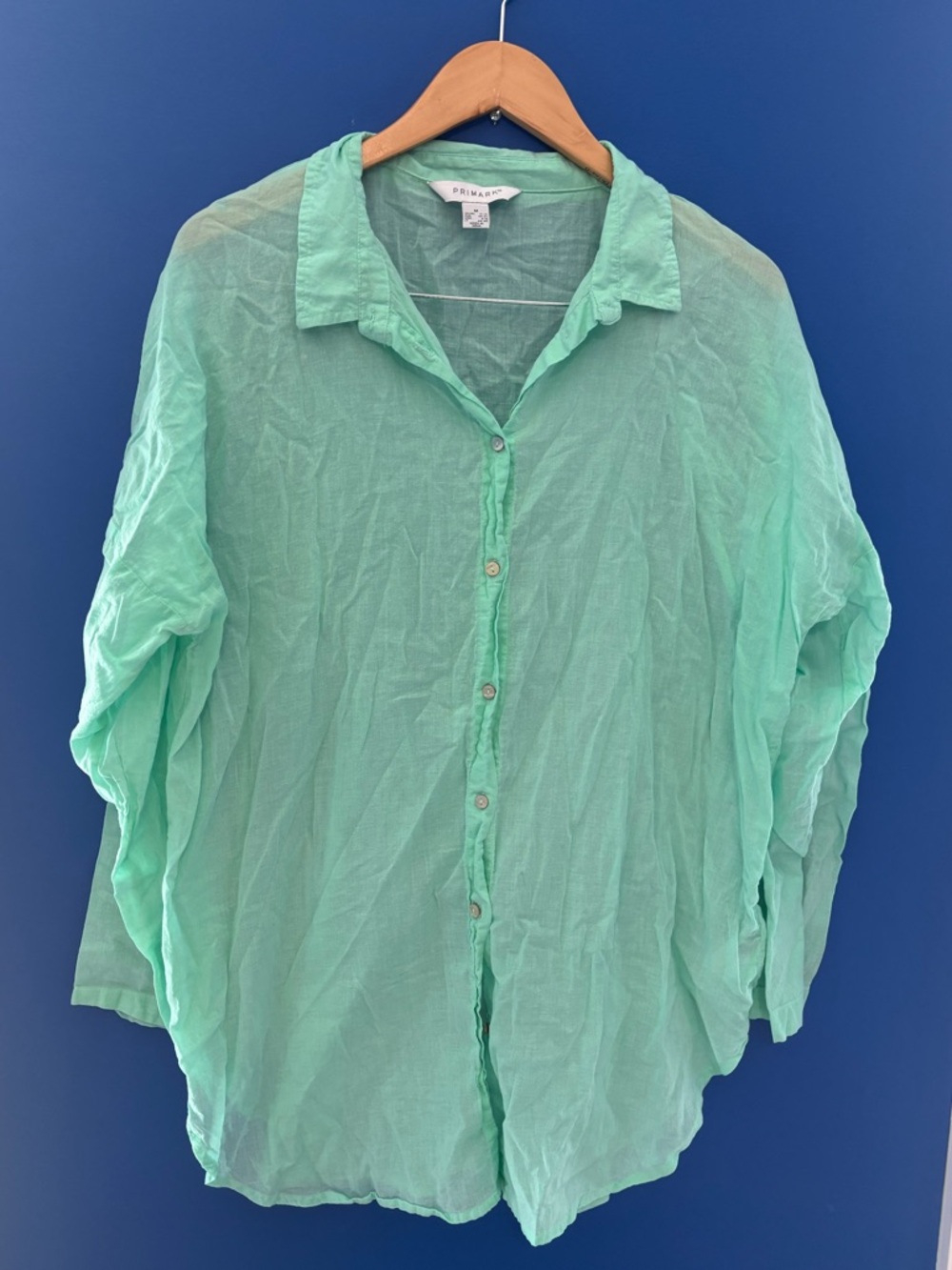 {Primark} Mint Green lightweight Linen-Blend Button Shirt women's size M